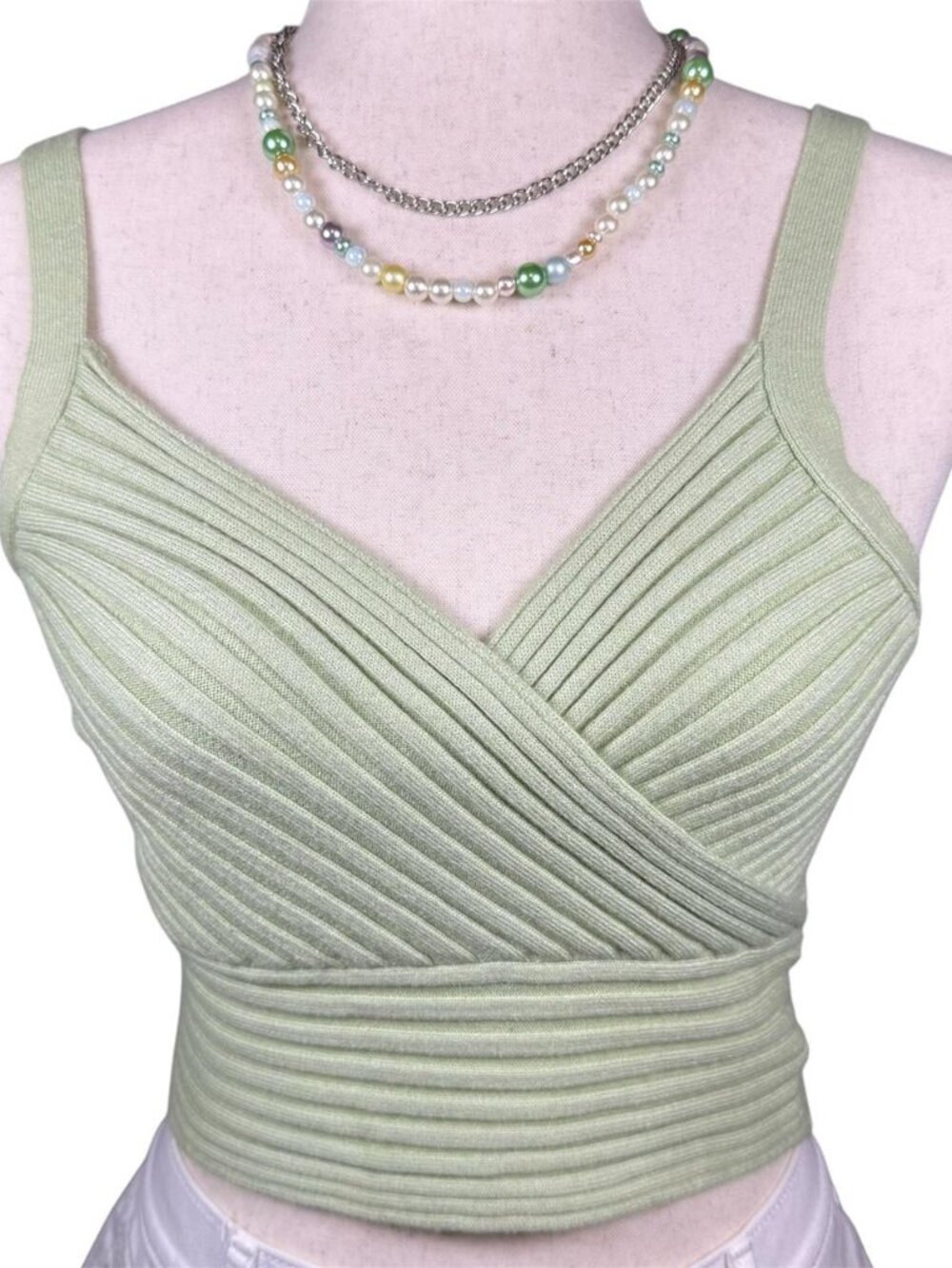 Princess Polly green arlene ribbed tank top crop top